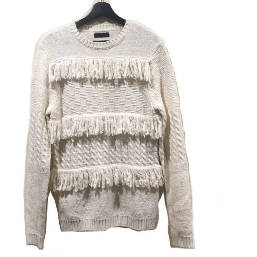 ASOS Fringe Knit Crewneck Sweater boho tassles Sm